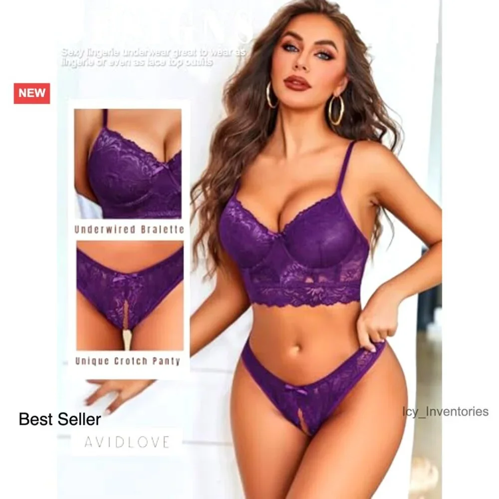 Lace Lingerie Set Underwired Bra Panty Y2K Chic Matching Outfit Adjustable